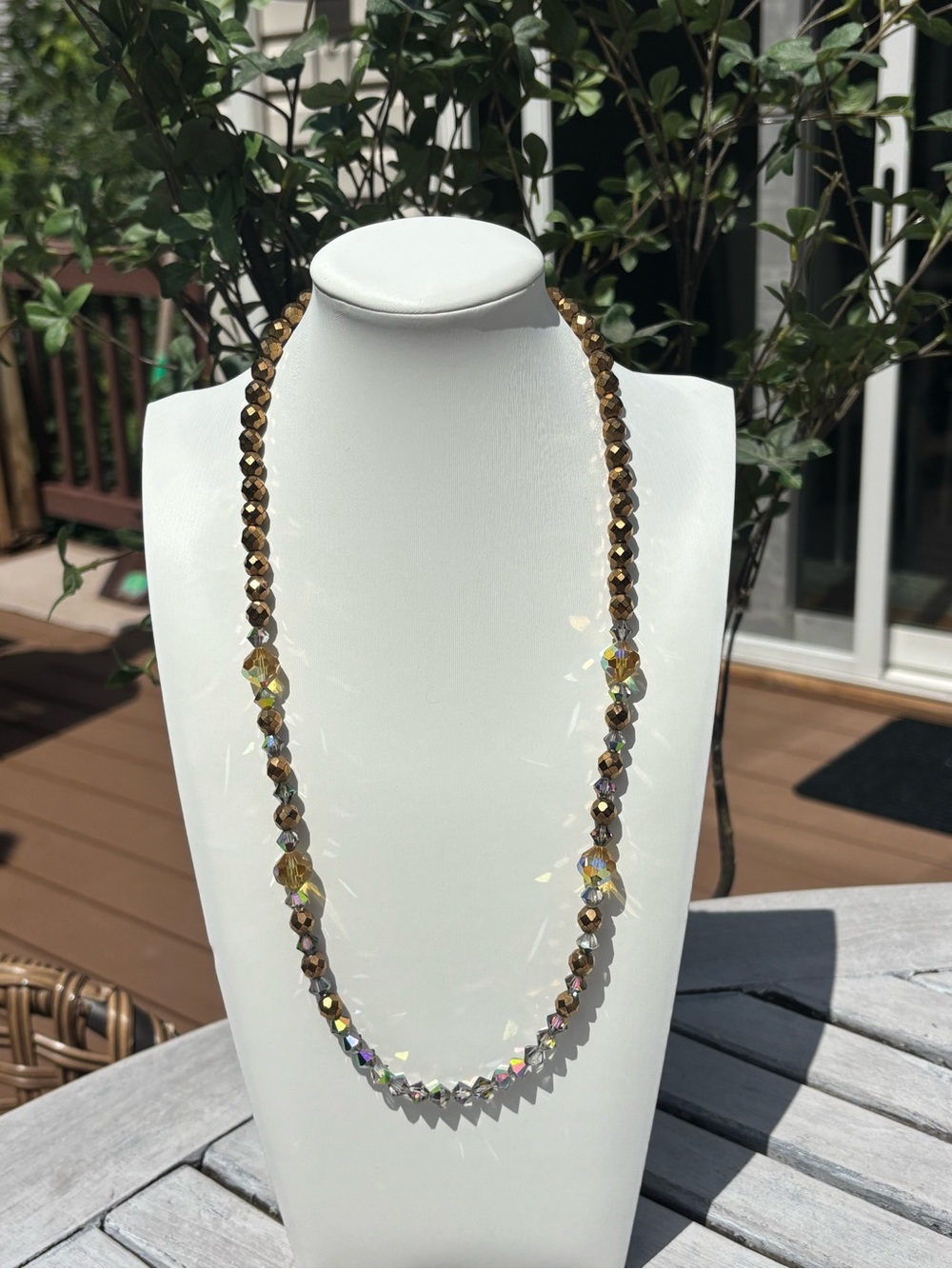 Gold-Tone Iridescent Crystal Bead Necklace